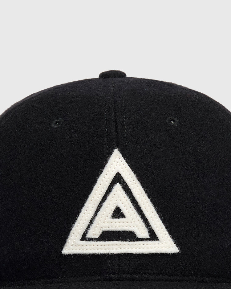 Ebbets Field Mystery Caps of Mexico – Agrario de México 1935 wool ballcap in black, featuring a white felt letter A inside a white triangle on the front panel.