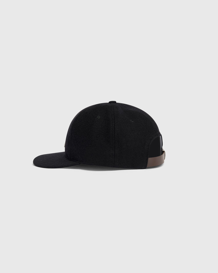 Black wool Mystery Caps of Mexico – Agrario de México 1935 Wool Ballcap with a brown leather strap back.