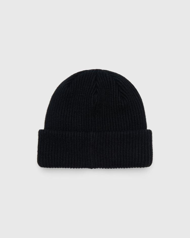 Black rib-knit Grateful Dead Dancing Bear Felt Patch Ribbed Beanie with a folded cuff.
