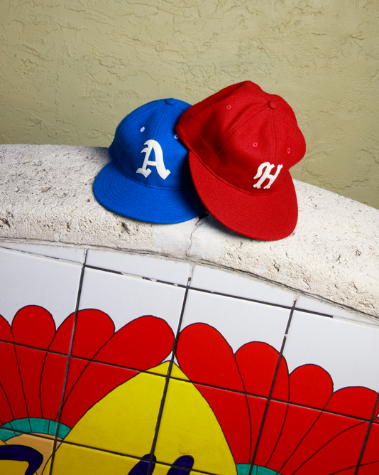 Two Ebbets Field Habana Leones Cuba 1940 Authentic Wool Ballcaps, one blue with a white 