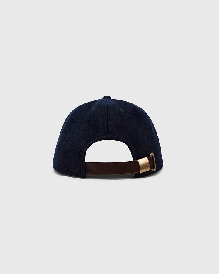 The Ebbets Field NEW - Chicago Whales 1915 Vintage 8-Panel Ballcap is shown from the back, featuring a brown adjustable strap with a gold buckle, set against a plain light gray background.