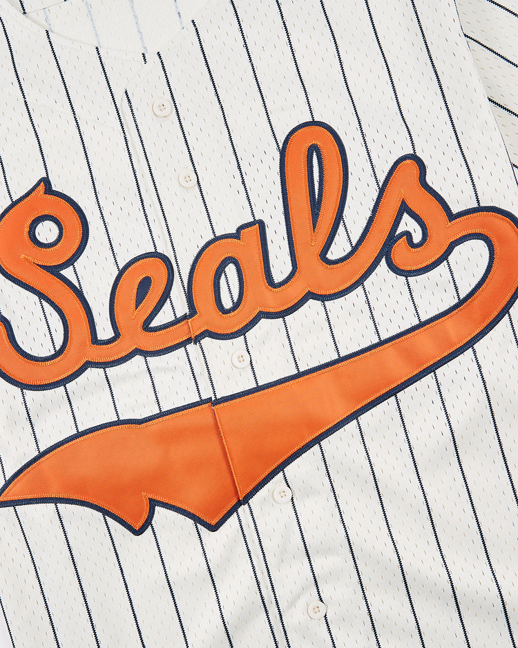 The Ebbets Field San Francisco Seals 1940 Mesh Baseball Jersey is a white jersey with navy pinstripes and 