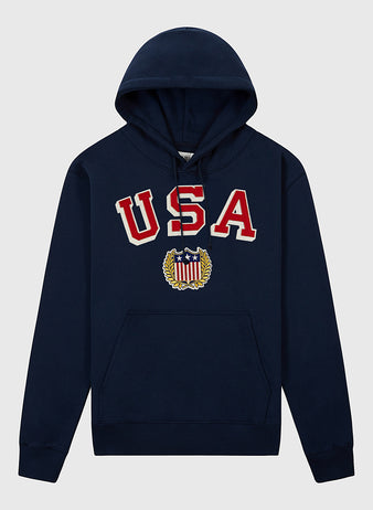 Channel vintage hockey spirit with the Ebbets Field USA 1960 Heavyweight Cotton Terry Pullover Hoodie—a navy blue classic featuring bold 