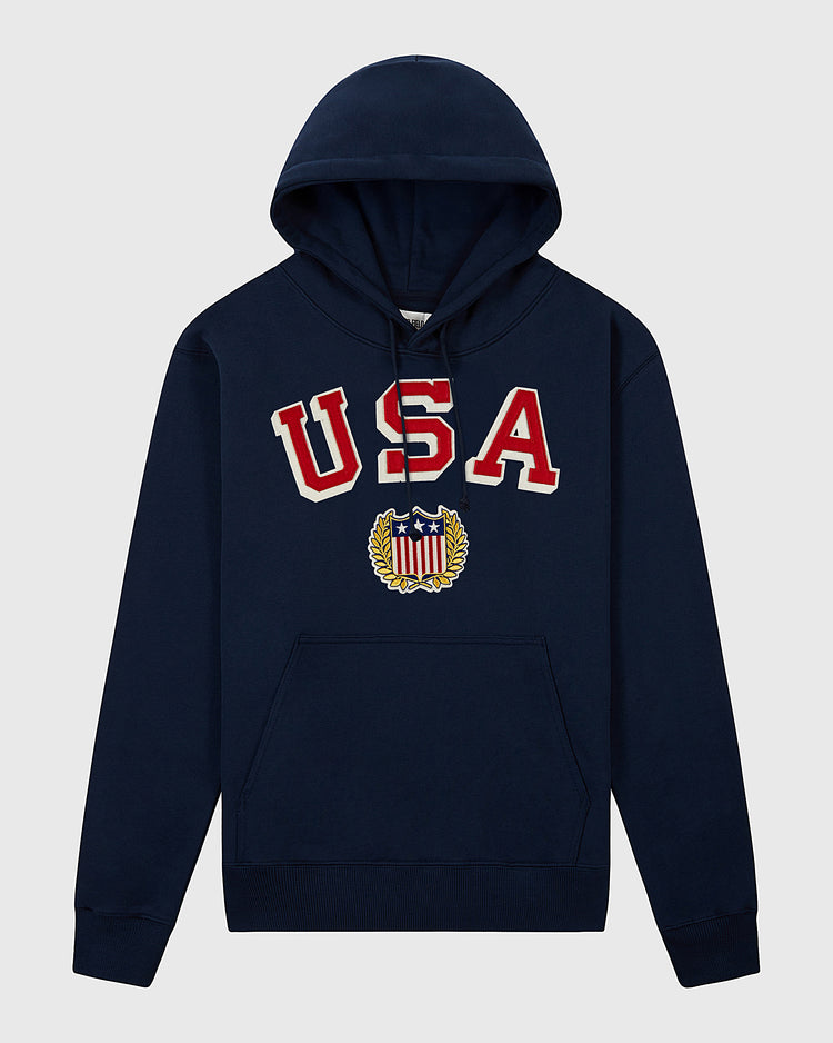 Channel vintage hockey spirit with the Ebbets Field USA 1960 Heavyweight Cotton Terry Pullover Hoodie—a navy blue classic featuring bold 
