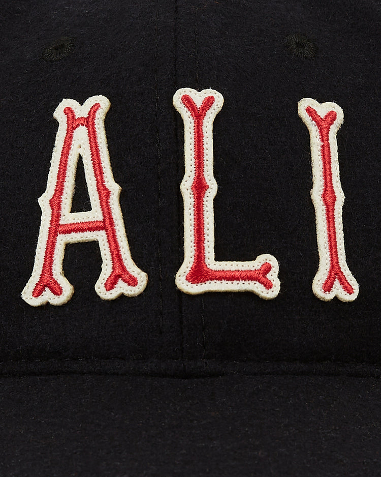 A close-up of the Ebbets Field Muhammad Ali Vintage Inspired Wool Ballcap, featuring 
