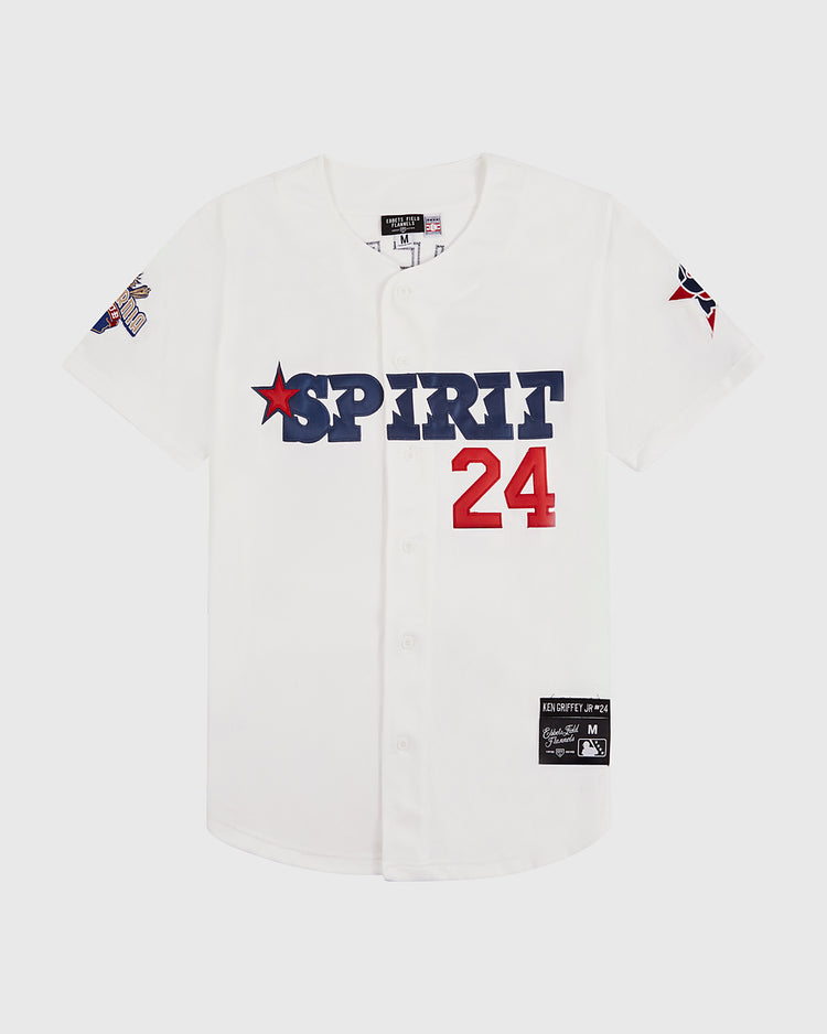 The Ebbets Field Ken Griffey Jr Bernardino Spirit Button Up Jersey is a white jersey with 