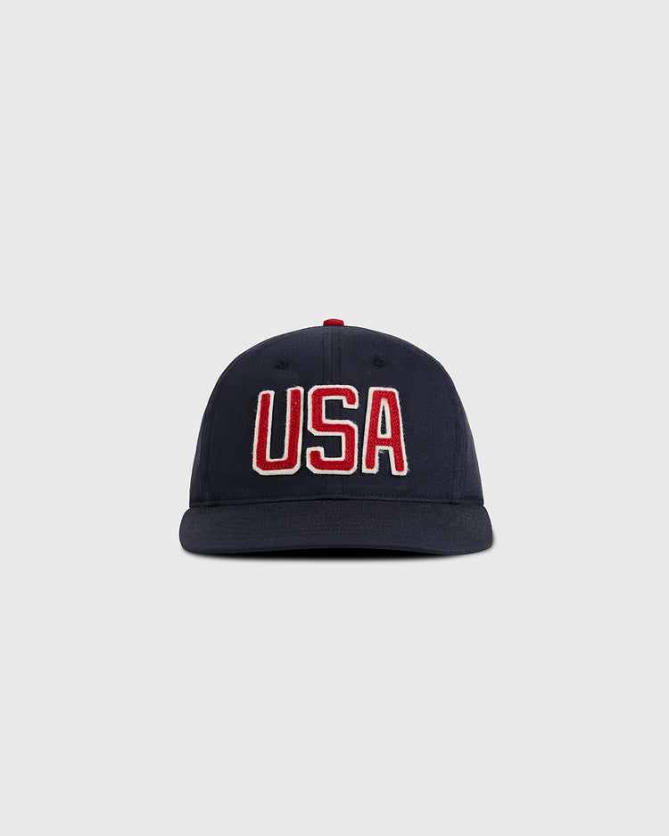 The Ebbets Field USA National Team Cotton Twill Ballcap features bold red and white 