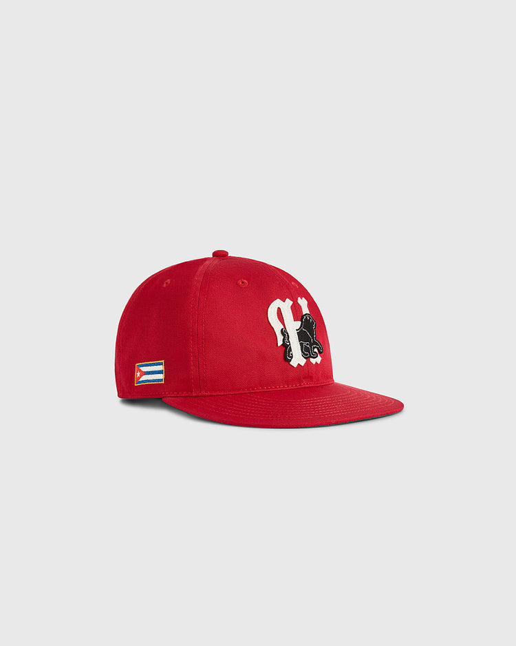 The Ebbets Field Habana Leones Cotton Twill Ballcap features a black lion emblem, white 