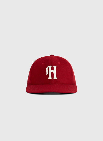 The Ebbets Field Habana Leones Cuba 1940 Authentic Wool Ballcap is a vintage-style red cap with a white 