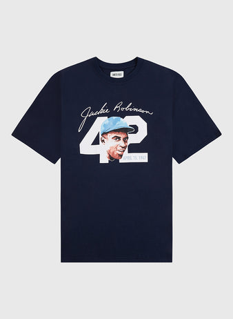 The Ebbets Field Jackie Robinson Watercolor Portrait Short Sleeve Graphic Tee features a watercolor illustration and number 42—perfect for fans and history lovers celebrating this civil rights legend.
