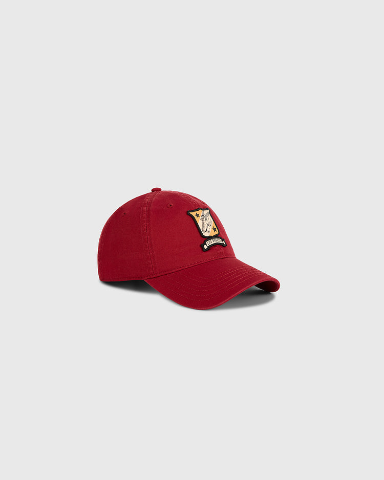 A maroon Ebbets Field Los Angeles Lincoln Park Roller Skating Rink washed cotton ballcap with a curved brim and an embroidered front patch, shown on a plain light gray background.