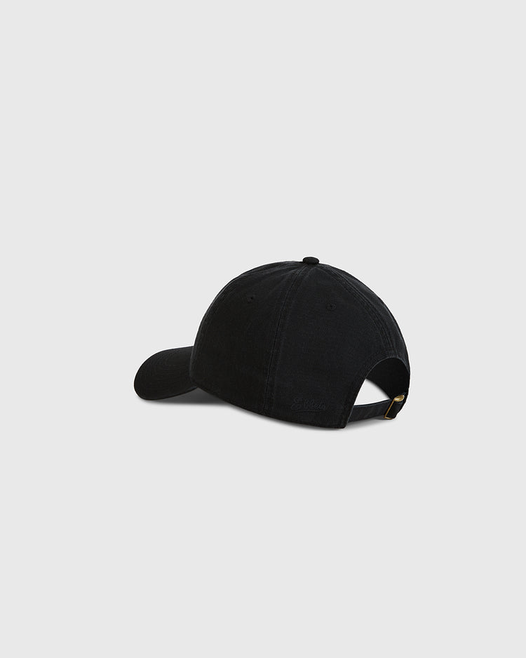 The Seattle Crystal Pool Roller Rink Washed Cotton Ballcap by Ebbets Field is displayed from the back, featuring a curved brim, top button, stitched eyelets, and an adjustable metal buckle strap against a plain light gray background.