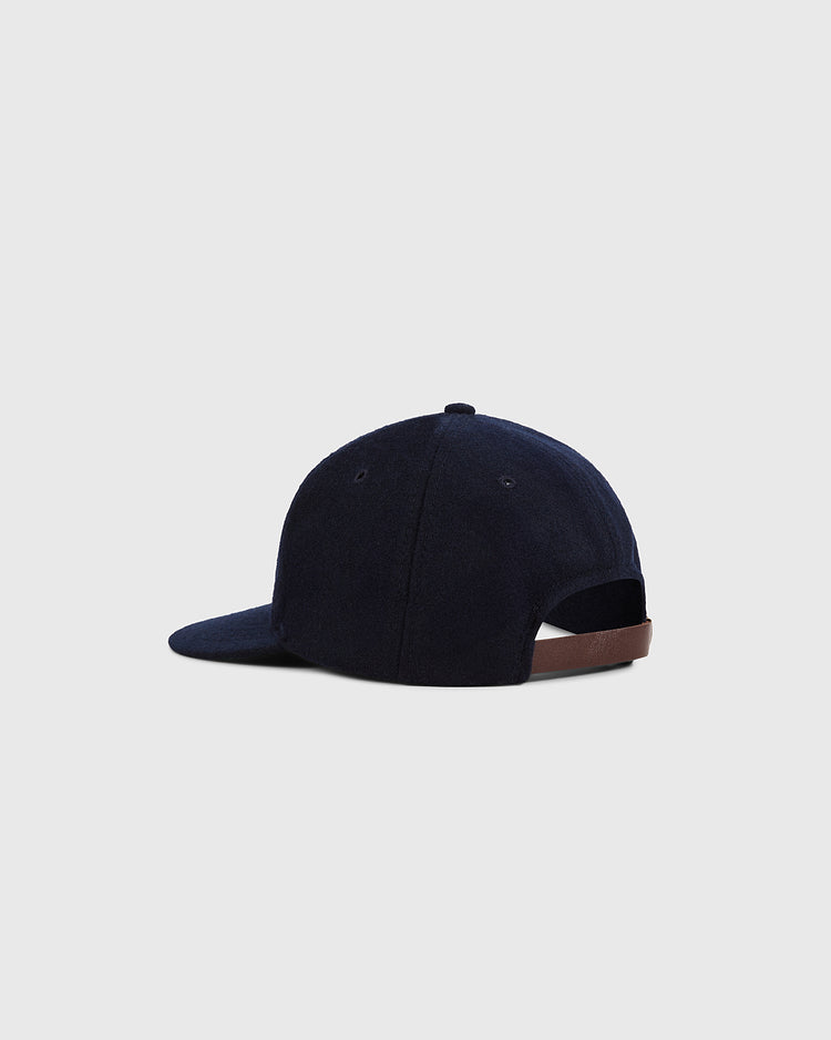The Ebbets Field Toronto City Series Wool Ballcap is shown from the back, displaying its brown adjustable strap and curved brim in genuine wool broadcloth, set against a plain light gray background.