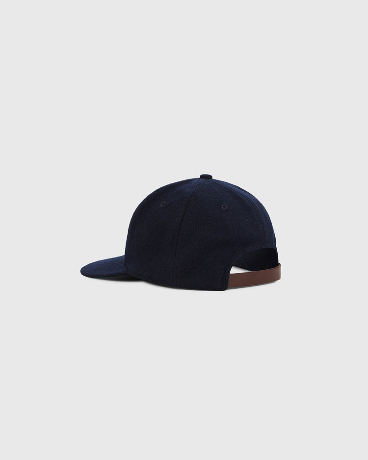 The Los Angeles City Series Wool Ballcap by Ebbets Field, shown from the back with a brown adjustable strap and curved brim, is displayed against a plain light gray background.