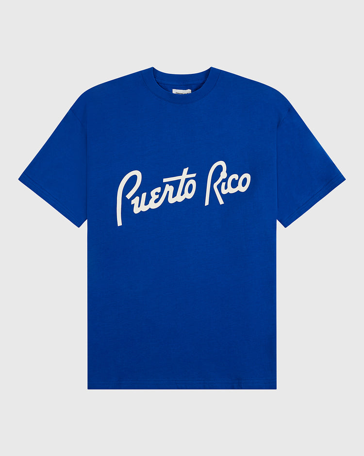 The Ebbets Field Puerto Rico 1958 National Team Short Sleeve Tee is blue with 