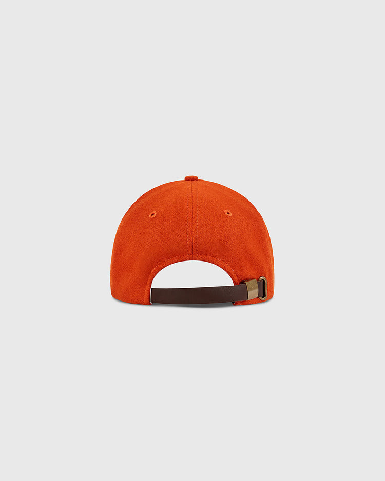 The Ebbets Field Los Angeles Aztecs Vintage Wool Ballcap is shown from the back, highlighting its brown adjustable strap with metal buckle, set against a plain light gray background.