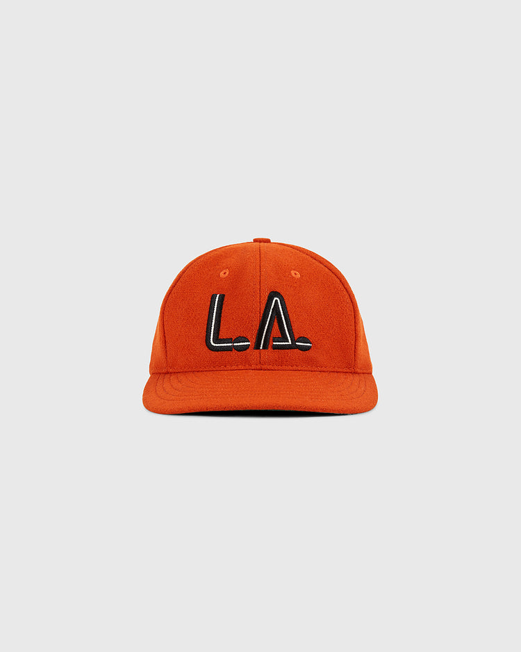 The Ebbets Field Los Angeles Aztecs Vintage Wool Ballcap features orange wool with 