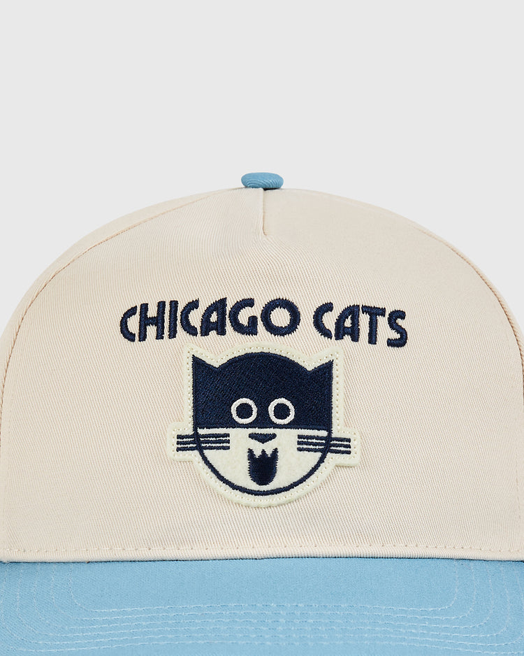 The Ebbets Field Chicago Cats A-Frame Cotton Twill Ballcap is a beige and light blue retro snapback with 