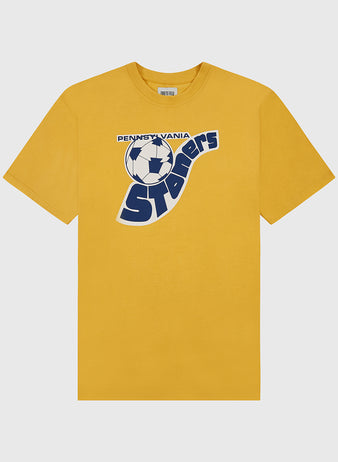 Show your Stoners pride in this Ebbets Field Pennsylvania Stoners Short Sleeve Graphic T-Shirt, featuring a yellow design with a blue and white 