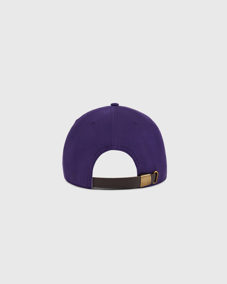The Miami Gatos Cotton Twill Ballcap by Ebbets Field is shown from the back with an adjustable brown strap and brass-color buckle, set against a light background—a tribute to classic NASL history.