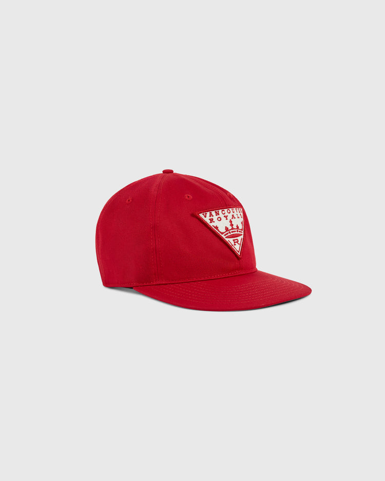 The Ebbets Field Vancouver Royals Cotton Twill Ballcap features a triangular patch with “Vancouver Rowing Club” and crossed oars on the front. Shown slightly angled against a plain light gray background.