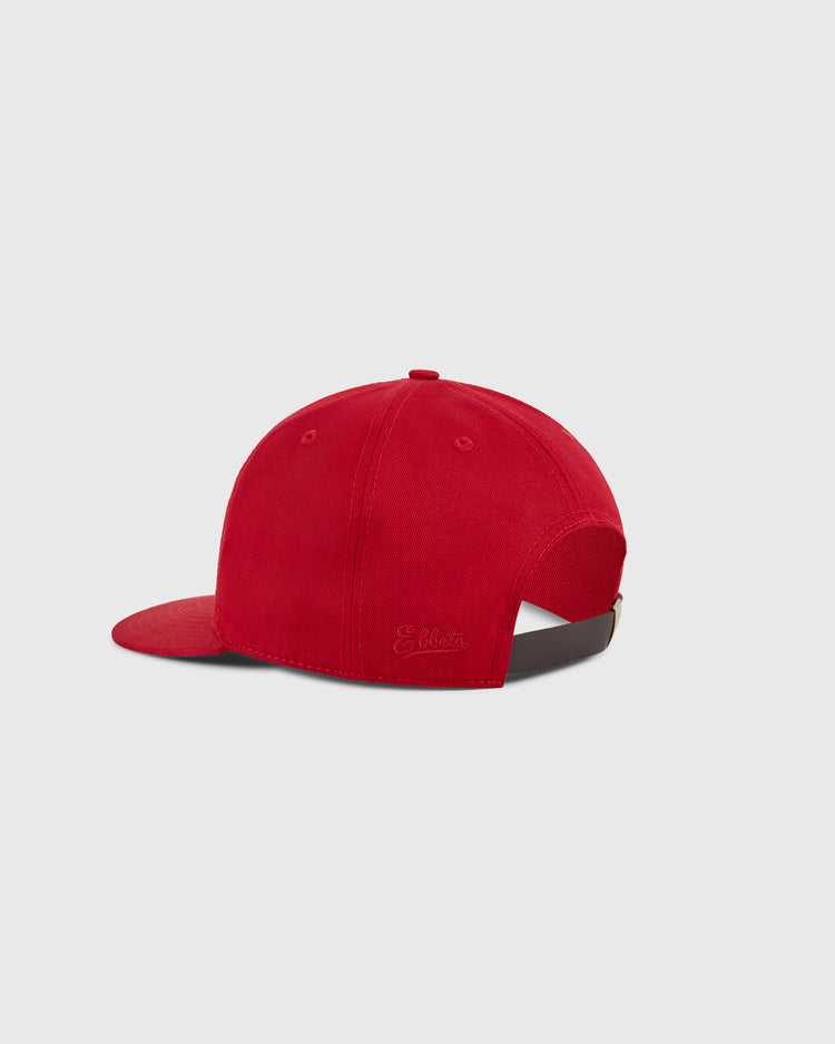 A Vancouver Royals Cotton Twill Ballcap by Ebbets Field in red, shown from the back and side with a curved brim and adjustable strap, set against a plain light gray background.