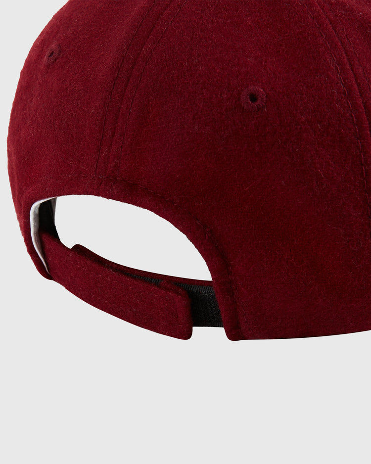 Close-up of the back of the Ebbets Field Red Reddy K 1940 Authentic Ballcap, highlighting the adjustable strap and stitching. The background is plain light gray.
