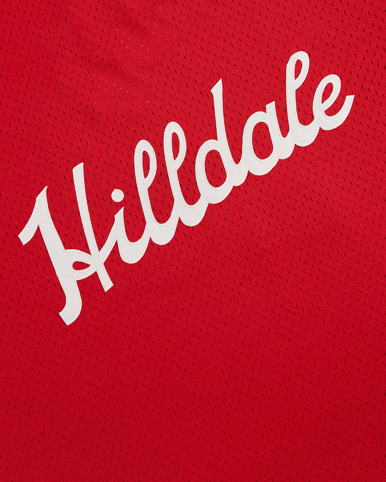 The Hilldale Athletic Club 1924 V-Neck Mesh Jersey by Ebbets Field features red mesh fabric with 
