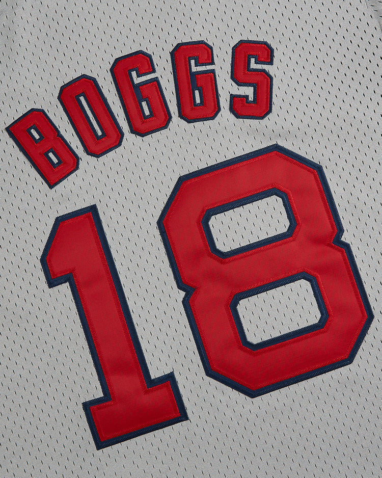 The back of the Ebbets Field Wade Boggs Pawtucket Red Sox Mesh V-Neck Jersey features 