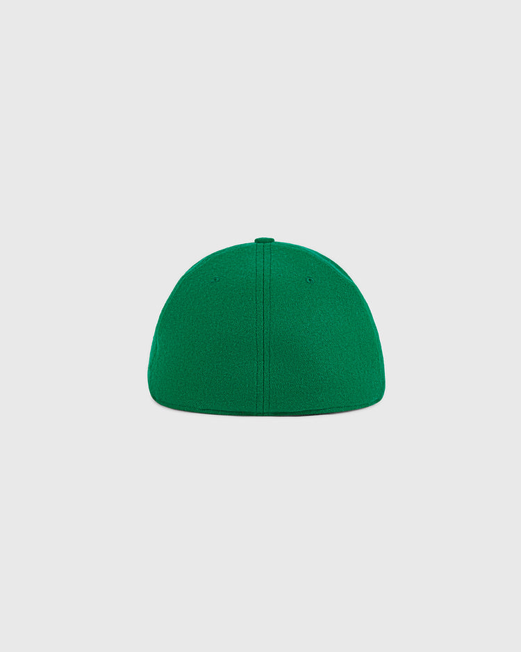 An Ebbets Field Xalapa Chileros 1963 Authentic Wool Ballcap in plain green, displayed from the back and centered on a white background, with no visible logos, designs, or fasteners.