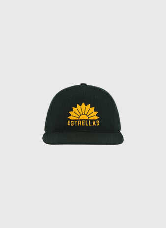 The Estrellas Orientales 1953 Authentic Wool Ballcap by Ebbets Field, featuring a black design with a yellow sunburst and 