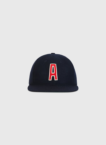 Ebbets Field Atlanta Black Crackers 1940 Authentic Wool Ballcap in dark navy, featuring a red letter A with white trim on the front.