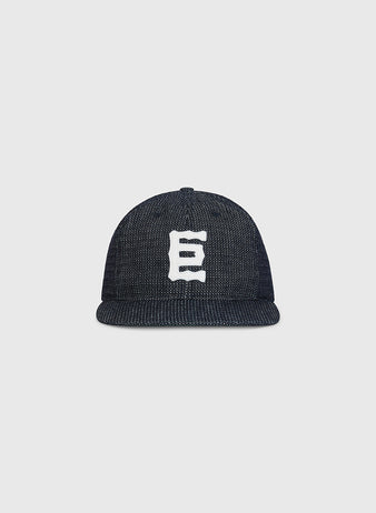 Ebbets Field Tokyo Giants 1940 Japanese Indigo Dobby Cotton Ballcap in dark blue with a textured, dotted pattern and a white embroidered character on the front.