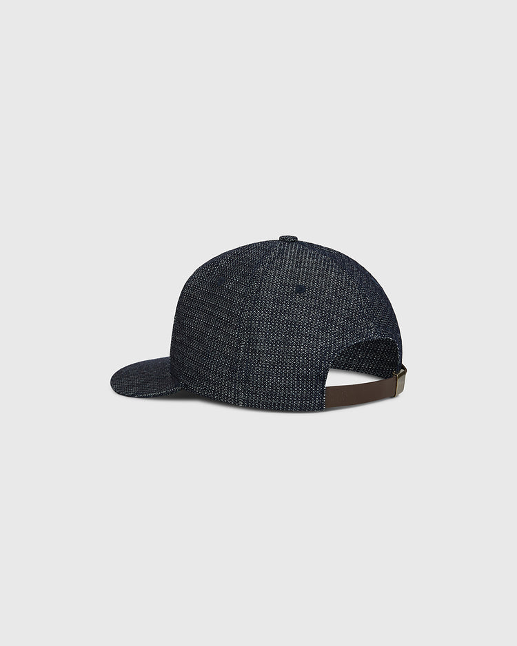 Tokyo Giants 1940 Japanese Indigo Dobby Cotton Ballcap in indigo with a textured pattern and a brown leather strap back.