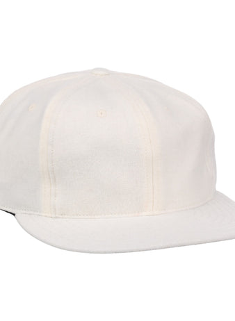 The EFF Cream Wool Vintage Ballcap, shown from the front on a white background, features a curved brim and showcases classic made-in-USA craftsmanship.