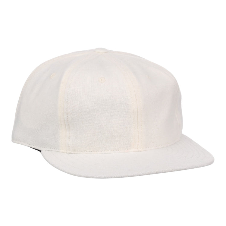 The EFF Cream Wool Vintage Ballcap, shown from the front on a white background, features a curved brim and showcases classic made-in-USA craftsmanship.