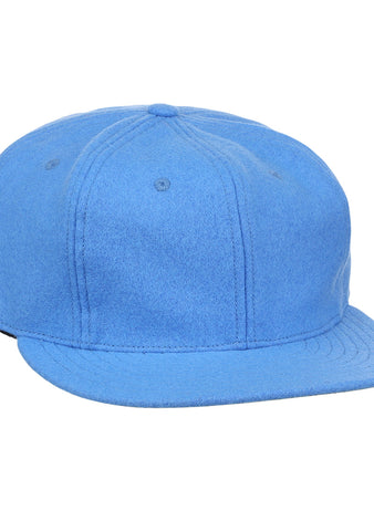 The Columbia Blue Wool Vintage Ballcap by EFF features stitched panels, a curved brim, and an unstructured crown, shown at a slight angle on a white background. This classic cap is proudly made in the USA.