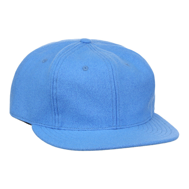 The Columbia Blue Wool Vintage Ballcap by EFF features stitched panels, a curved brim, and an unstructured crown, shown at a slight angle on a white background. This classic cap is proudly made in the USA.