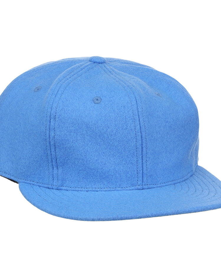 The Columbia Blue Wool Vintage Ballcap by EFF features stitched panels, a curved brim, and an unstructured crown, shown at a slight angle on a white background. This classic cap is proudly made in the USA.