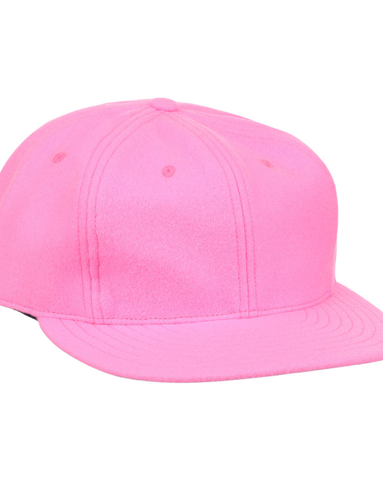 The EFF Pink Wool Vintage Ballcap is a bright pink flat-brim ballcap made in the USA, shown at a slight angle on a white background.