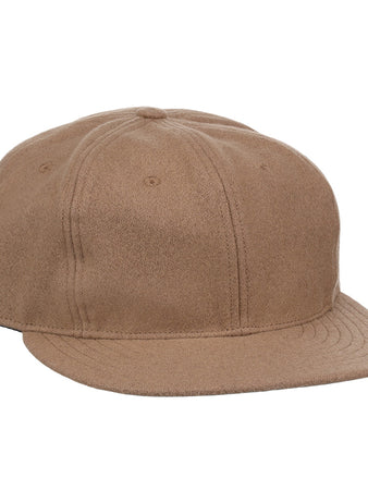 The EFF Tan Wool Vintage Ballcap features soft wool fabric, a rounded crown, visible stitching, and a curved brim. Inspired by classic Ebbets caps and shown on a white background.