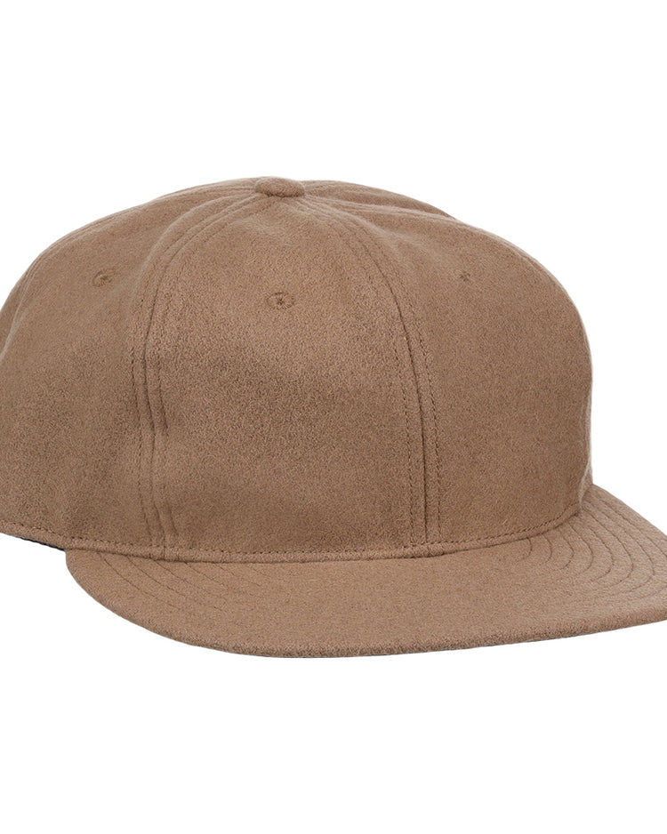 The EFF Tan Wool Vintage Ballcap features soft wool fabric, a rounded crown, visible stitching, and a curved brim. Inspired by classic Ebbets caps and shown on a white background.