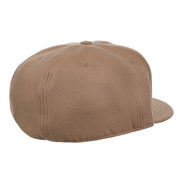 The EFF Tan Wool Vintage Ballcap is shown from the back, featuring a seamless design with no visible closures or straps—reflecting classic EFF quality and USA craftsmanship.
