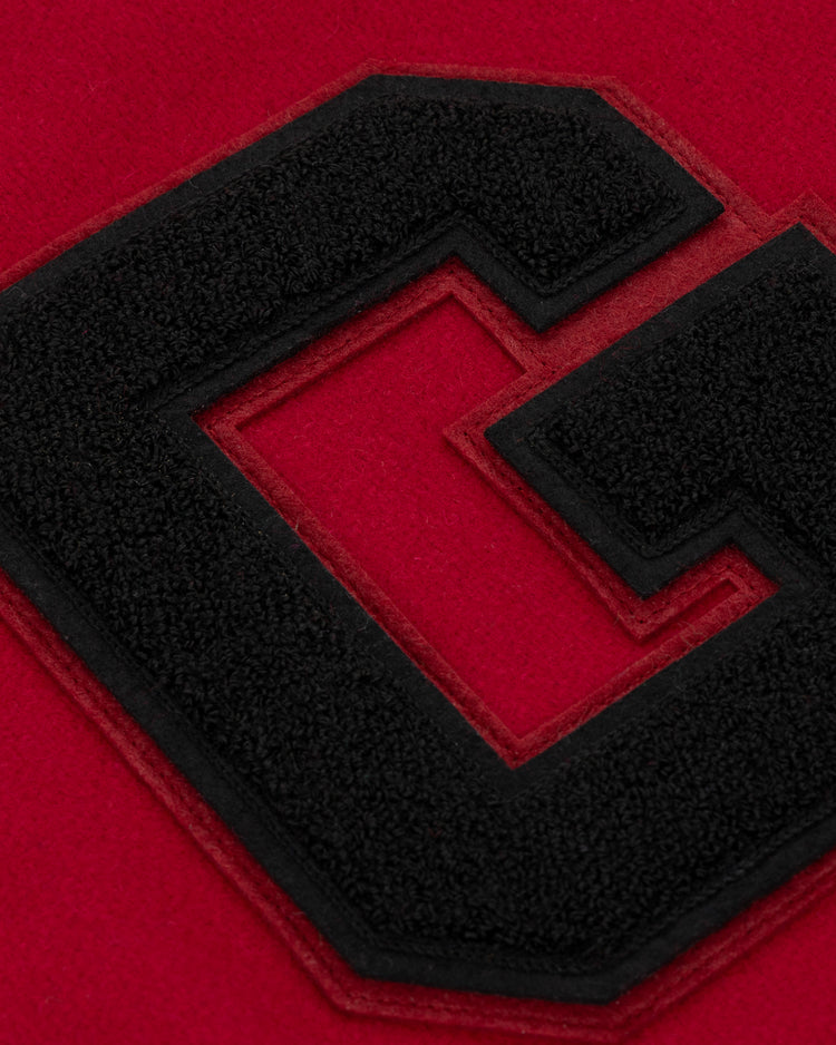 The University of Georgia 1939 Authentic Jacket by EFF features a bold, textured black letter G outlined in red on bright red fabric—evoking the classic collegiate style.