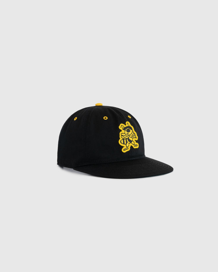 The EFF Salt Lake City Bees Cotton Twill Ballcap is a black summerweight cap with yellow eyelets and a yellow bee logo on the front, from the Summer Series collection, shown on a light gray background.