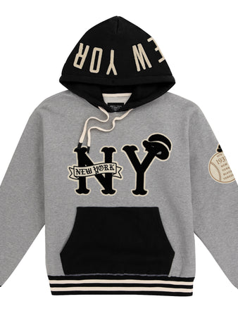 The EFF New York Black Yankees Vintage Inspired NLB Colorblock Sweatshirt features gray and black color blocks, a striped cuff, 