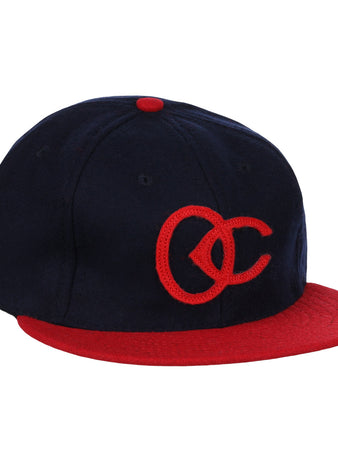 The EFF Oklahoma City Indians 1948 Vintage Ballcap features navy wool, a red brim and button, and interlocking red OC embroidery—classic Texas League style.
