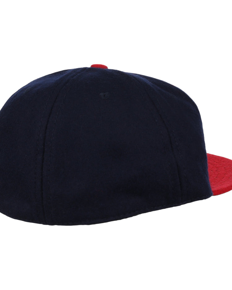 The EFF Oklahoma City Indians 1948 Vintage Ballcap is a navy wool baseball cap with a red brim, displayed from the back and side on a plain white background.