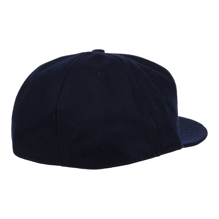 The EFF San Jose Red Sox 1952 Vintage Ballcap, shown from the back and side, features a plain navy blue wool design with a curved brim, no visible logos or decorations, evoking classic vintage baseball style.