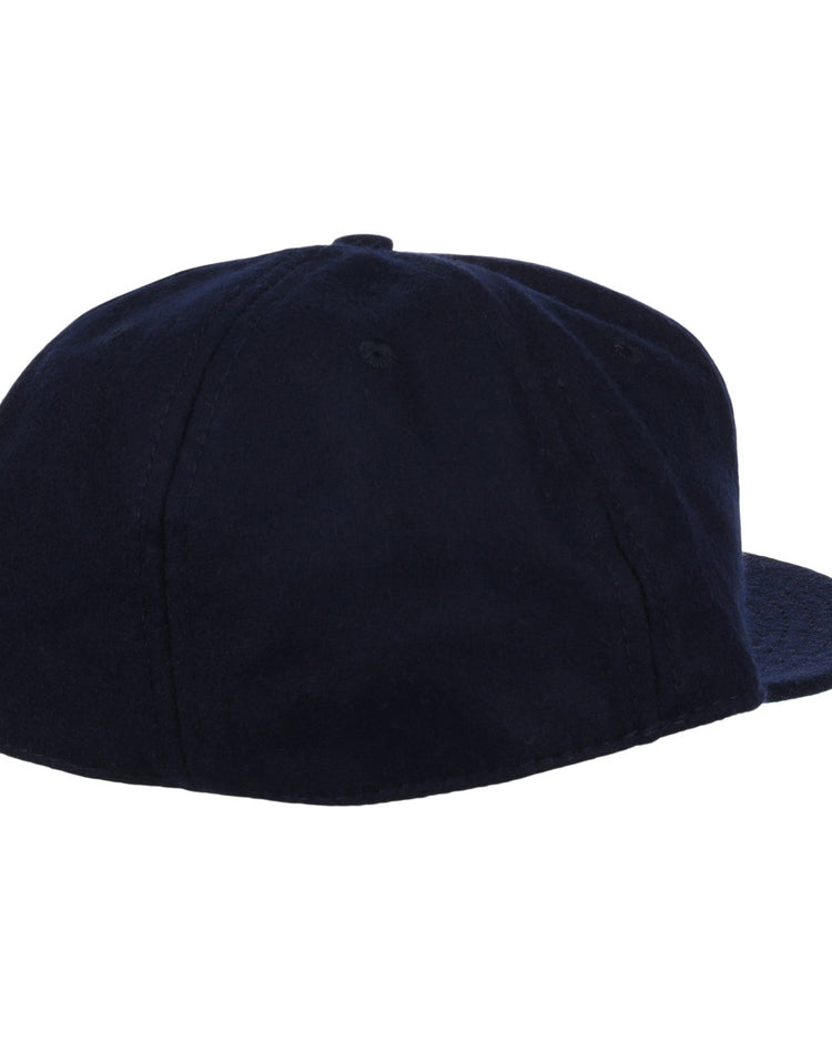 The EFF San Jose Red Sox 1952 Vintage Ballcap, shown from the back and side, features a plain navy blue wool design with a curved brim, no visible logos or decorations, evoking classic vintage baseball style.